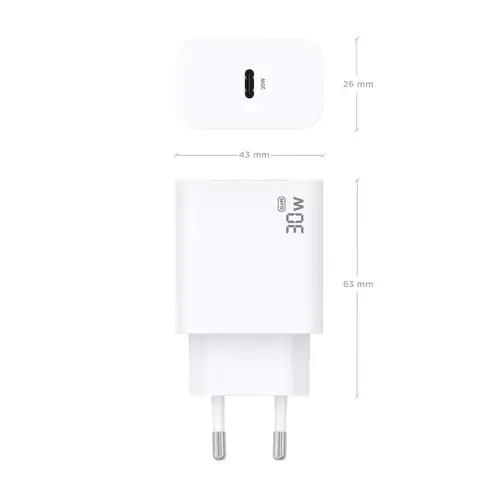 Cargador GaN 30W, 1xUSB-C PD3.0, Blanco - Imagen 4