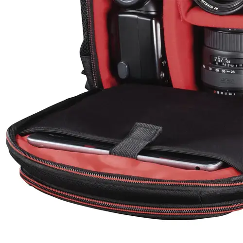 Mochila para equipo fotográfico, Funda tipo mochila para cámara réflex, compartimientos extraíbles, color negro y rojo - Imagen 6
