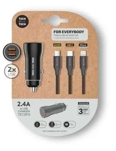 CARGADOR TECHONE DOBLE MECHERO NEGRO
