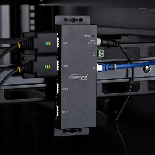 Adaptador Serie a Ethernet - Conversor RJ45 LAN IP a DB9 RS232 - Servidor de Dispositivos Serie de 4 Puertos - Carcasa de Metal - Dispositivos Serie Remotos - Pared o Carril DIN - TAA - Imagen 7