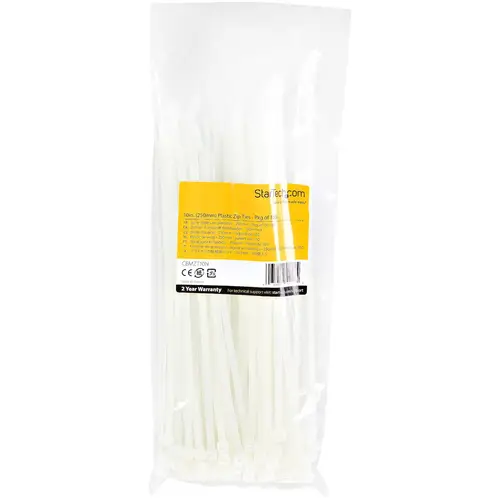 Bridas de 25cm para cables - 4 mm de ancho, 68 mm de diámetro, soportan 22 kg de tensión, de nylon, cierre automático y punta curva, 94V-2/UL, paquete de 100 - blancas - Imagen 6
