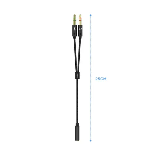 Cable Adaptador Audio Jack 3.5 4pines/H-2xjack 3.5 3pines/M, Negro, 25cm - Imagen 2