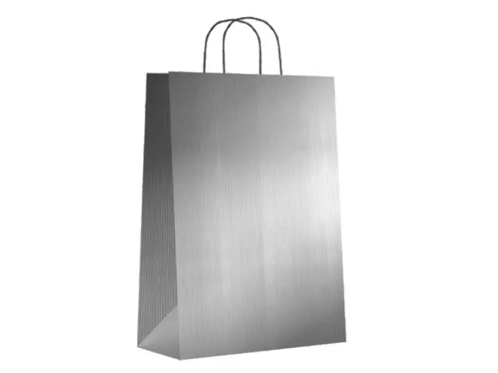 Paq.25 bolsas papel asa retorcida formato m 27+12x37cm 90gr plata 02003039