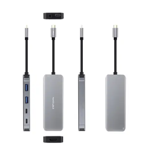 HUB USB-C 6 en 1, Conversor USB-C 3.2 GEN1 5G a 2 x USB-A + 2 x USB-C + HDMI + USB-C PD 100W, Aluminio, 15 cm, Gris - Imagen 2