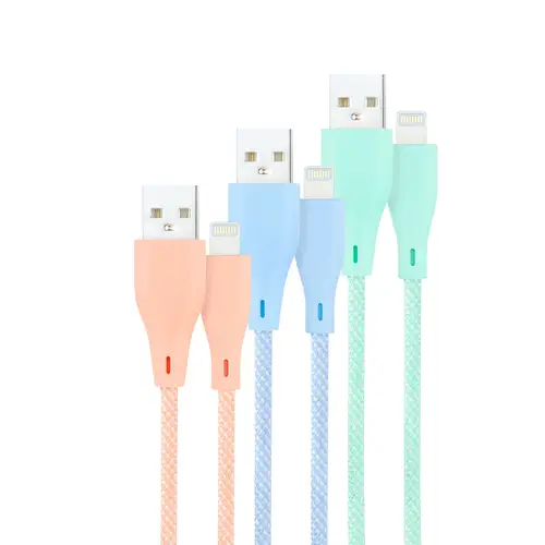 3 Cables Lightning a USB 2.0, Lightning/M-USB A/M, Mallados, Rosa, Azul y Verde, 1 m - Imagen 1