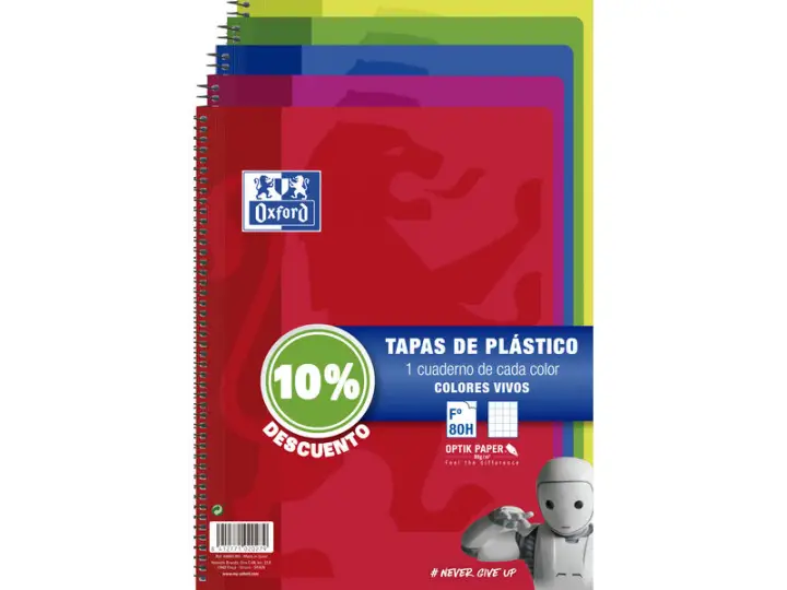 Pack 5 Cuadernos Fº T.Polipropileno School 80H 4X4 C/M 10% Dto Colores Vivos 400091365