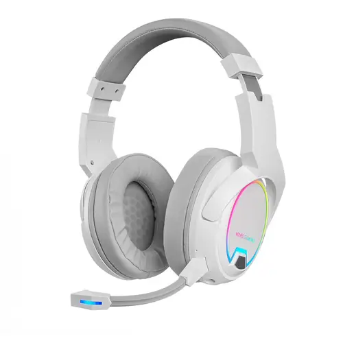 MHW-100 Blanco, Auriculares Inalámbricos ARGB Flow, Micrófono ENC Extraíble,Cancelación de Ruido Activa ENC + Pasiva, Compatibilidad Universal - Imagen 1