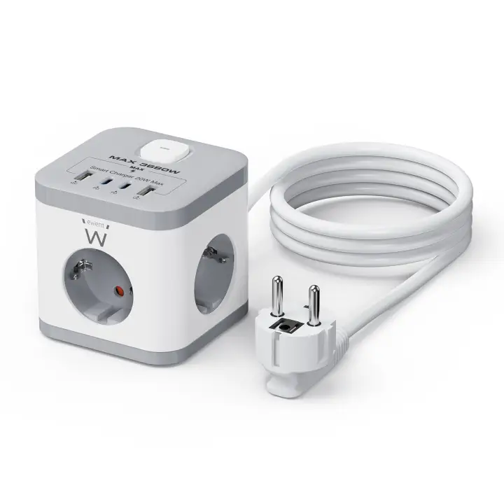 EW3863 base múltiple 1,5 m 3 salidas AC Interior Gris, Blanco