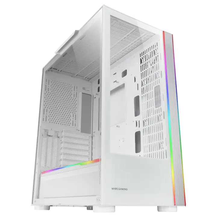 MC-ULT, Caja Gaming Custom XXL E-ATX, Doble Cristal Templado 90º Sin Marco + Puerta Lateral, Soporte Completo Refrigeración Líquida, Torre PC con Diseño de Cámara Dual Vertical, Blanco