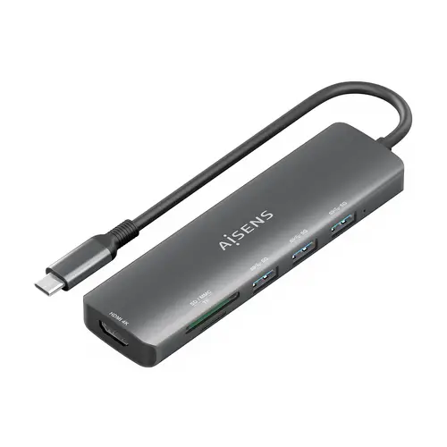 USB-C Dock 6 en 1, USB-C A, 1x HDMI, 3x USB-A, 1x SD, 1x MicroSD, Gris, 15cm - Imagen 1