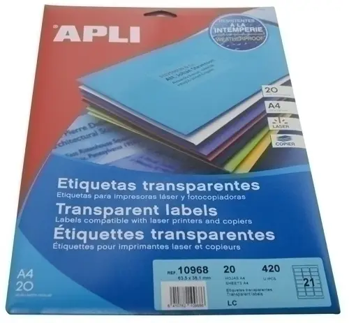 BLISTER 20H. ETIQ. APLI TRANS. 63.5X38.1