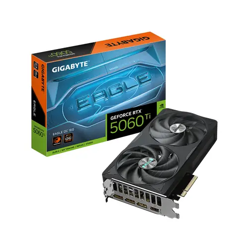 GeForce RTX 5060 Ti EAGLE OC 16G Tarjeta Gráfica  16 GB GDDR7, 128 bits, PCI-E 5.0, 2617 MHz Frecuencia del núcleo, 3 x DisplayPort, 1 x HDMI, GV-N506TEAGLE OC-16GD - Imagen 1