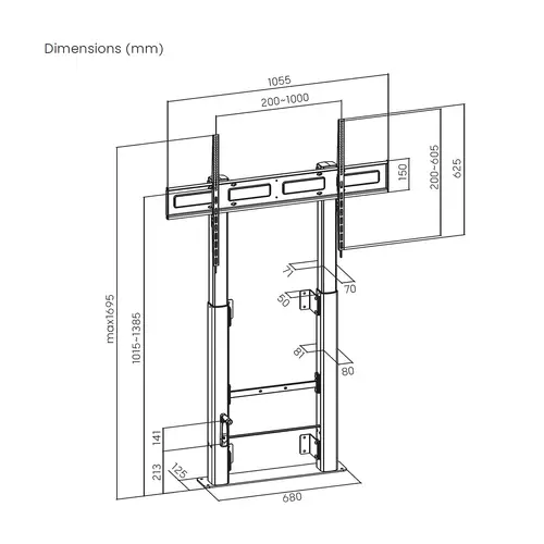 Soporte Suelo Con Manivela y Fijacion a Pared, TV 120kg de 60"-100", Negro - Imagen 6