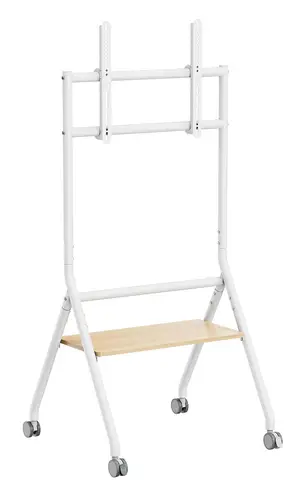 Soporte de suelo eco con rueda, 1 bandeja para pantalla interactiva/TV 80kg de 37-86, Blanco+Madera - Imagen 1