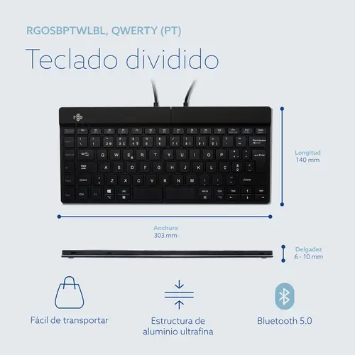 Teclado ergonómico R-Go Split Break con software de pausa, teclado dividido ergonómico, QWERTY (PT), bluetooth, negro - Imagen 14