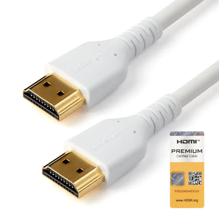 Cable de 2m HDMI 2.0 Certificado Premium de alta velocidad con Ethernet - Durable - UHD 4K 60Hz - con Fibra de Aramida - HDMI 2.0 - TPE - para Monitores y TV - Blanco