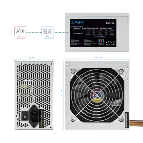 TQAPOLO-500SP unidad de fuente de alimentación 500 W 20+4 pin ATX ATX Plata - Imagen 4