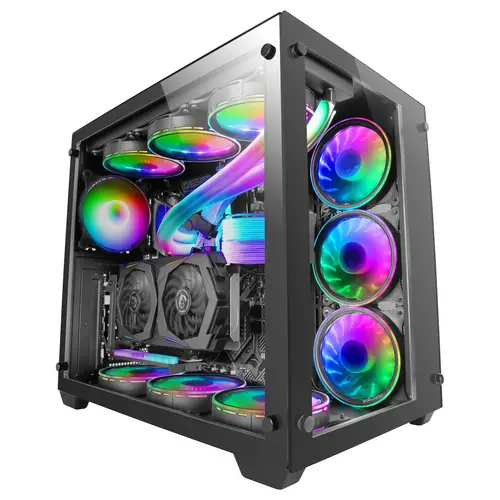 Torre Gaming Custom XXL E-ATX, Ventana Cristal Templado Lateral y Frontal, Estructura Modular Doble Cámara, MCV3, Color Negro - Imagen 1