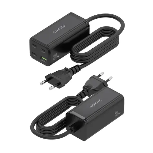 Cargador Sobremesa GaN 100W, 3x USB-C PD3.0 QC4.0 QC5.0, 1x USB-A QC3.0, Negro - Imagen 3