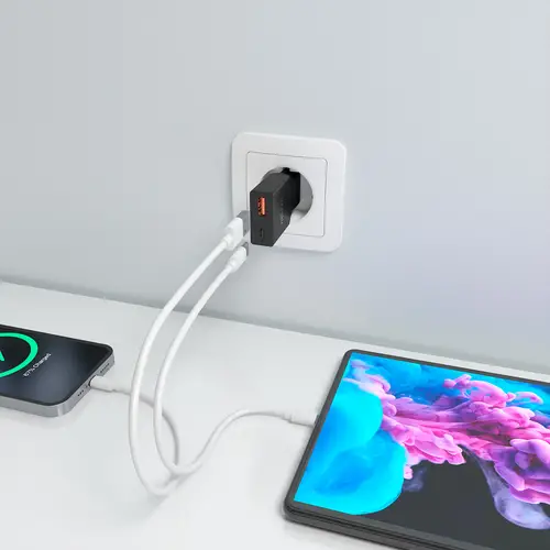 Cargador Ultra Delgado GaN 30W, 1xUSB-C PD3.0 QC4.0, 1xUSB-A QC3.0, Negro - Imagen 6