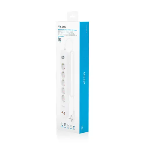 Regleta de Enchufes Multifuncion con 5 Tomas + Cargador PD3.0 20W 2xUSB-C, 2xUSB-A, 1.4m, Blanco - Imagen 7