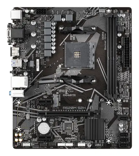 Placa base A520M S2H - Soporta CPUs AMD Ryzen serie 5000 AM4, VRM digital puro de 4+3 fases, hasta 5100MHz DDR4 (OC), PCIe 3.0 x4 M.2, LAN GbE, USB 3.2 Gen 1 - Imagen 2