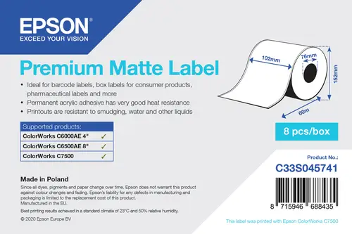Premium Matte Label - Continuous Roll: 102mm x 60m - Imagen 1