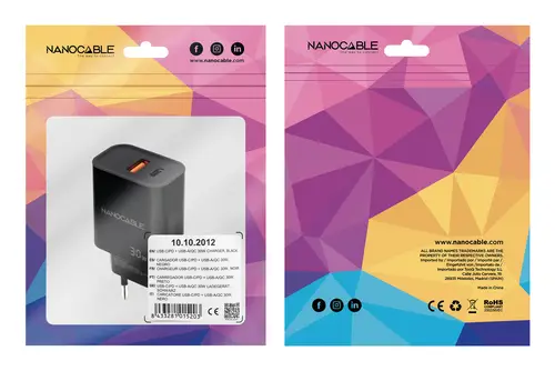Cargador USB-C/PD + USB-A/QC 30W, Negro - Imagen 3