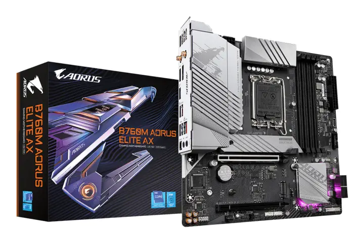 B760M AORUS ELITE AX Placa Base - Compatible con procesadores Intel Core de 14ª generación, VRM digital de 12*+1+1 fases, hasta 7800MHz DDR5 (OC), 2x PCIe 4.0 M.2, Wi-Fi 6E, 2.5GbE LAN, USB 3.2 Gen 2