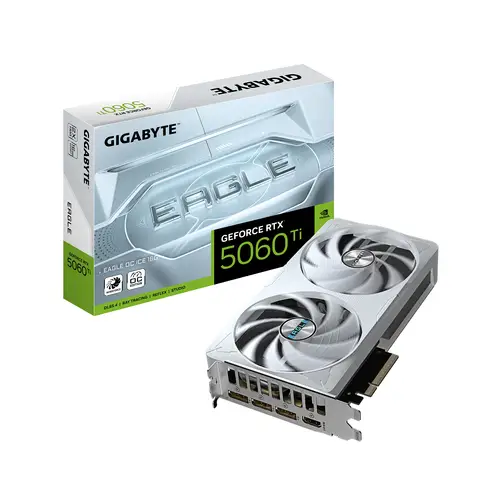 GeForce RTX 5060 Ti EAGLE OC ICE 16G Tarjeta Gráfica  16 GB GDDR7, 128 bits, PCI-E 5.0, 2617 MHz Frecuencia del núcleo, 3 x DisplayPort, 1 x HDMI, GV-N506TEAGLEOC ICE-16GD - Imagen 1
