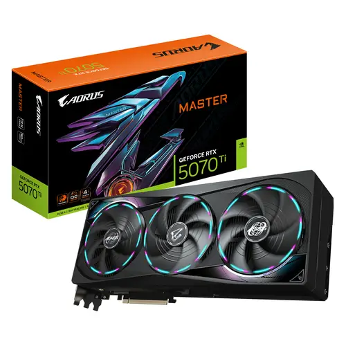 AORUS GeForce RTX 5070 Ti MASTER 16G Tarjeta Gráfica - 16GB GDDR7, 256 bits, PCI-E 5.0, 2670 MHz Core Clock, 3 x DP 2.1a, 1 x HDMI 2.1b, NVIDIA DLSS 4, GV-N507TAORUS M-16GD - Imagen 1