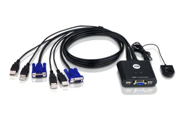 Switch KVM formato cable VGA USB de 2 puertos con selector remoto de puerto