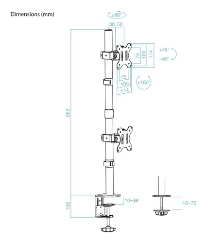 Soporte de Mesa, Giratorio e Inclinable, Vertical, para 2 Pantallas 13-32, Negro - Imagen 6
