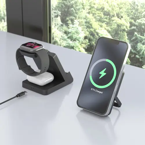 AISENS Cargador Inalambrico USB C 4 en 1 De 15W Para Movil  Apple Watch  Auriculares Con Estuche De Carga  Negro - Imagen 7