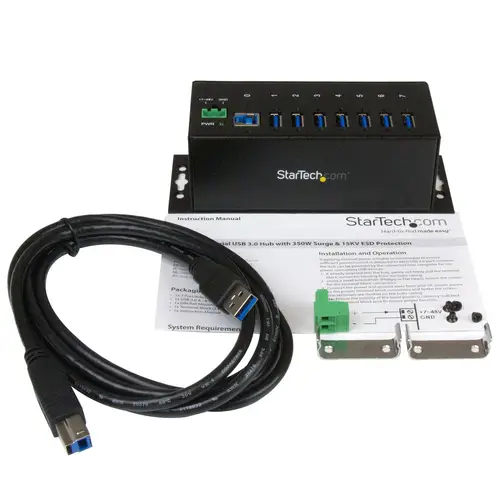 Hub Concentrador USB 3.0 de 7 Puertos - 5Gbps - Ladrón USB Industrial de Metal con Protección ESD y Protección de Picos de 350W - de Montaje en Carril DIN, Pared o Escritorio - TAA - Imagen 5