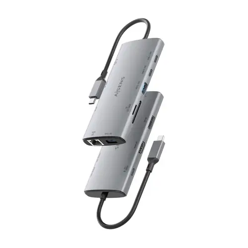 USB-C Dock 10 en 1, USB-C a 1xHDMI, 1xDisplayPort, 1xRJ45, 1xUSB-A 10G, 1xUSB-A 5G, 2xUSB-C 10G, 1xUSB-C PD100W, 1xSD, 1xMicroSD, Gris, 20cm - Imagen 3