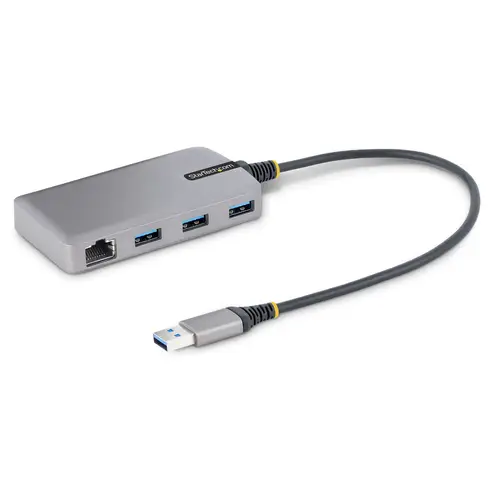 Hub USB de 3 Puertos USBA - USB 3.0 de 5Gbps - Alimentado por el Bus - Concentrador USB de 3 Puertos USB-A - Ladrón USB Portátil - Cable 30cm - Red Ethernet RJ45 1Gb - Imagen 1