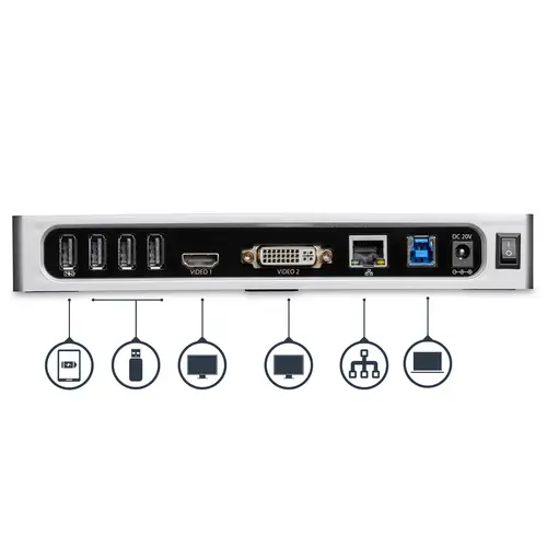 Replicador de Puertos USB 3.0 - Docking Station de Portátil para Dos Pantallas con Vídeo HDMI & DVI/VGA - Ladrón Hub de 6 Puertos USB 3.1 Gen 1 5Gbps, GbE y Audio - Dock Universal Tipo A - Win Mac - Imagen 5