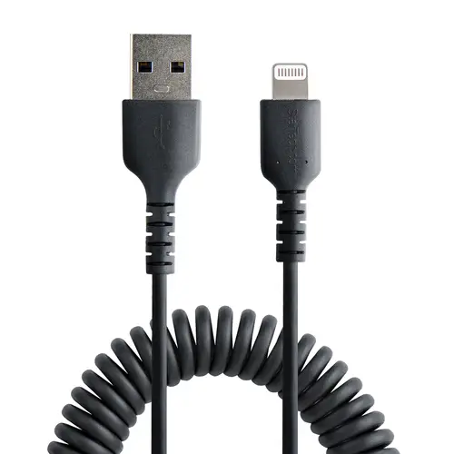 Cable 50cm USB a Lightning con Certificación MFi, Cable Rizado de Carga para iPhone, Negro, con Recubrimiento de TPE, Núcleo de Fibra de Aramida, Cable Lightning Rizado - Imagen 3