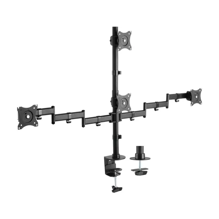 Soporte de Mesa Eco Giratorio e Inclinable para 4 Monitores 8kg (4 Pivotes, 2 Brazos) de 13"-27", Negro