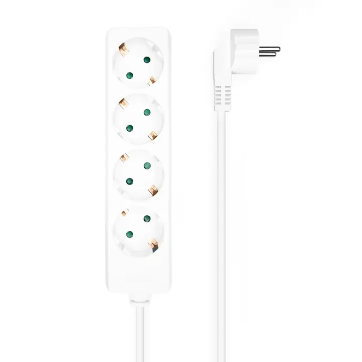 Base Multiple 4 Tomas Sin Interruptor Con Cable 3x1.5mm2, Blanco, 1.4m