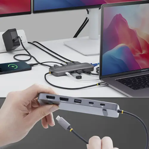 Adaptador Multipuertos USB-C a DP de Dos Pantallas - Mini Dock Tipo C 10 en 1 DisplayPort - PD de Carga de 100W - 2x 4K 60Hz - Hub Ladrón de 5Gbps de 5 Puertos - Red Ethernet GbE - Imagen 5