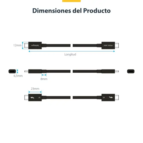 Cable Thunderbolt 5 de 80cm - Cable Thuderbolt Certificado - 80Gbps Hasta 120Gbps - Entrega de Alimentación PD de 240W - 8K 60Hz - Compatible con Thunderbolt 4/USB-C - USB Tipo C - Imagen 14