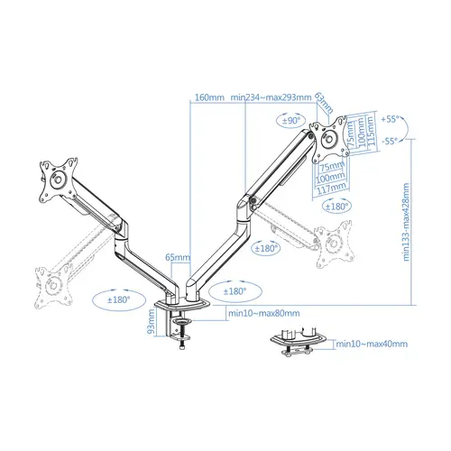 DB4132TNR-W soporte para monitor 81,3 cm (32") Abrazadera/Atornillado Blanco - Imagen 4