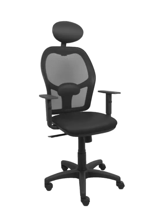 Silla Alocén malla negra asiento similpiel negro brazos regulables cabecero fijo - Imagen 1