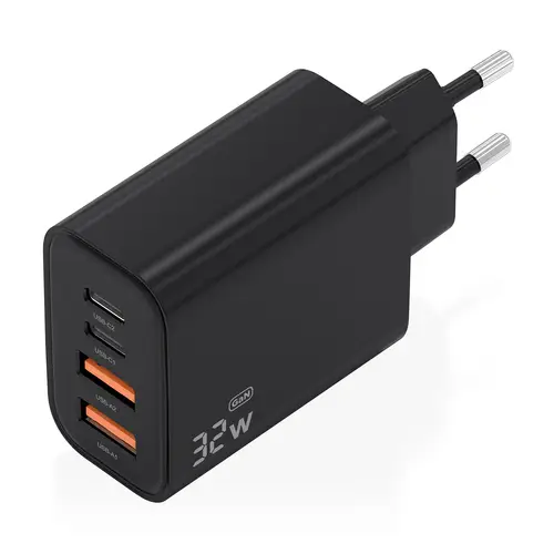 Cargador GaN 32W, 2xUSB-C PD3.0, 2xUSB-A, Negro - Imagen 2