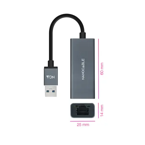 Conversor USB 3.0 a Ethernet Gigabit 10/100/1000 Mbps, Aluminio, Gris, 15 cm - Imagen 2