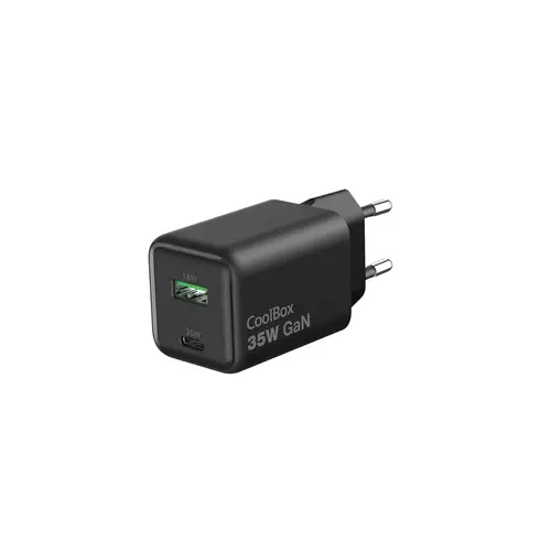 CARGADOR GAN 35W USB-A/USB-C PARED NEGRO - Imagen 1