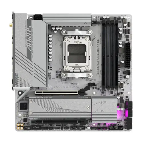 B650M AORUS ELITE AX ICE Placa base - AMD Ryzen serie 9000, VRM de 12+2+2 fases, hasta 8000 MHz DDR5 (OC), 1xPCIe 5.0 + 1xPCIe 4.0 M.2, LAN 2,5 GbE, WIFI 6E, USB 3.2 Gen 2x2 - Imagen 2