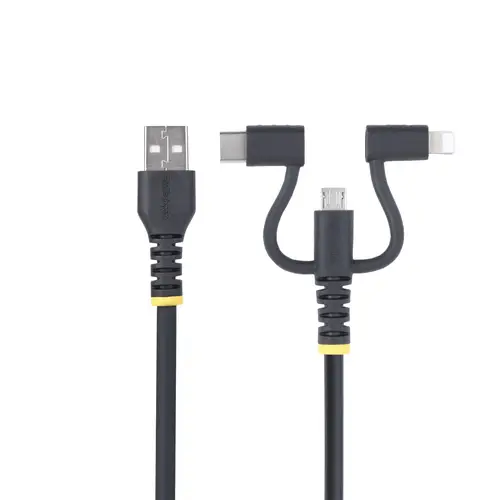 Cable Multicarga Resistente USB de 1m - Lightning/Micro-USB/USB-C - Certificado Apple MFi - Recubrimiento de Aramida - Cable Cargador USB Tipo C 3 en 1 - para iPhone/iPad/Android - Imagen 2